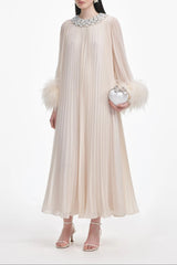 Cream Feather Midi Dress