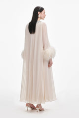 Cream Feather Midi Dress