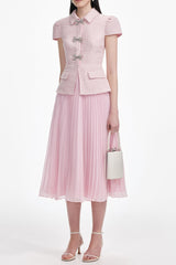 Pink Boucle Midi Dress