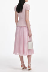 Pink Boucle Midi Dress