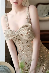 Sequin Slip Mini Dress in Gold