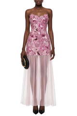 Floral Embroidery Maxi Dress - Pink