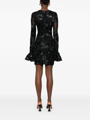 Floral-Embroidered Mesh Mini Dress In Black