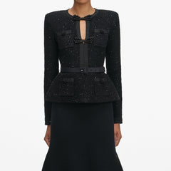 Black Sequin Knit Midi Dress
