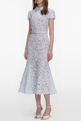 Blue Guipure Lace hollow Midi Dress