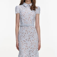 Blue Guipure Lace hollow Midi Dress