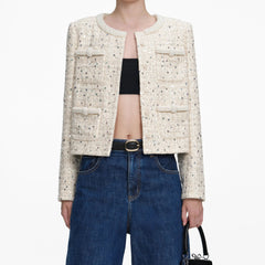 Cream Embellished Boucle Jacket