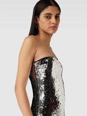 Off-Shoulder Sequin Embellished Mini Dress in Silver