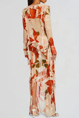 Rolana Floral Print Ruffle BlouSequin & Maxi Skirt Set