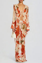 Rolana Floral Print Ruffle BlouSequin & Maxi Skirt Set