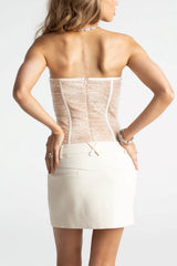 Rolyn Ruched Mesh Mini Dress - White