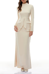 Neutral Mock Neck BlouSequin Skirt Set