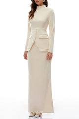 Neutral Mock Neck BlouSequin Skirt Set