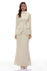 Neutral Mock Neck BlouSequin Skirt Set