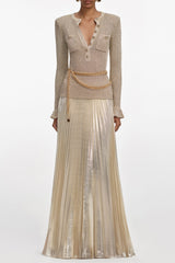 Gold Lurex Ribbed Knit Maxi Dress