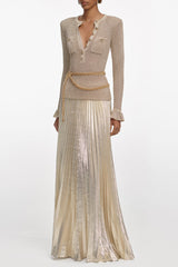 Gold Lurex Ribbed Knit Maxi Dress