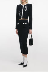 Black Floral Textured Knit Jacket