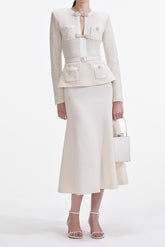 Cream Sequin Knit Midi Dress