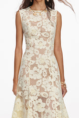 Yellow Lace Hollow Midi Dress