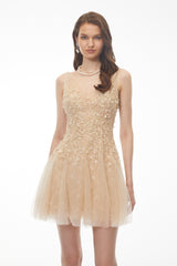 Neutral Mini Dress with 3D Petals