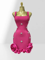 Diamonds Sleeveless Ruffles Bodycon Mini Bandage Dress