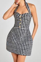 Halter Houndstooth Mini Dress