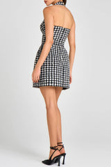 Halter Houndstooth Mini Dress