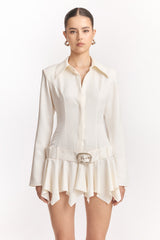 UmbrTail Hem Shirt Mini Dress in White