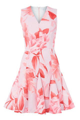 Pink Floral Print V-Neck Mini Dress