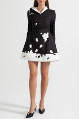Floral Contrast Mini Dress - Black