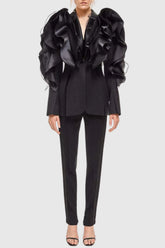 Ruffle Embellished Blazer in Black