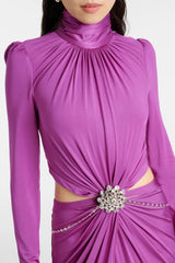 Crystal Embellished Cutout Maxi Dress - Purple