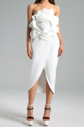 3d Flower Midi Dress - White