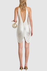 Halter Fringe Mini Dress - White