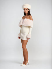 Off Shoulder Furry Skirt Set