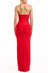 Cutout Backless Halter Bandage Maxi Dress in Red