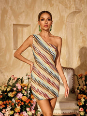 One Shoulder Knitted Mini Dress
