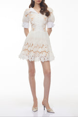 White Floral Mini Dress with Cut-Outs