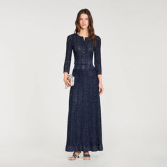 Rhinestone Knit Maxi Skirt in Navy Blue