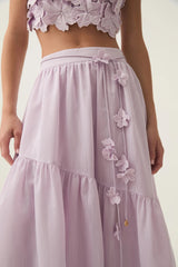 Flower Shell Top Maxi Skirt Set in Purple