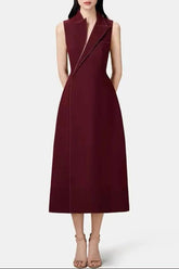 Collar Blazer Midi Dress in Red