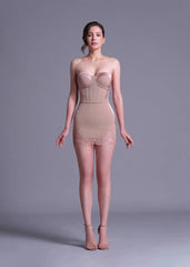 Nude Cord Lace Bustier Mini dress