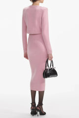 Pink Embellished Jacket & Skirt Matching Set