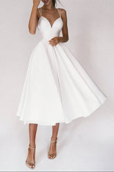 Aisle Soft White Satin Midi Dress