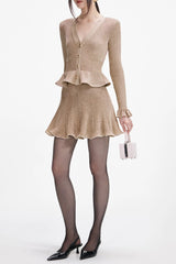 Gold Lurex Peplum Knit Mini Dress