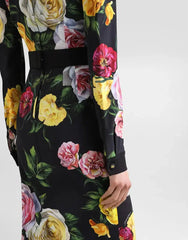 Rose Print Shirt Midi Dress in Black
