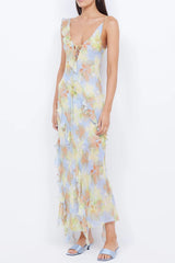 Cecilia Ruffles Maxi Dress in Blue