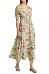 Ischia Floral Smocked Midi Dress