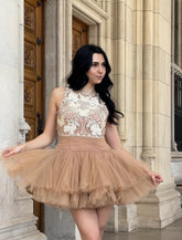 Beige Mini Dress with 3D Applique