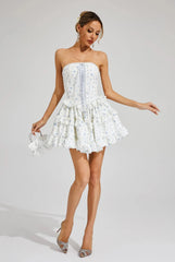 Ruffle Printed Mini Dress in Blue